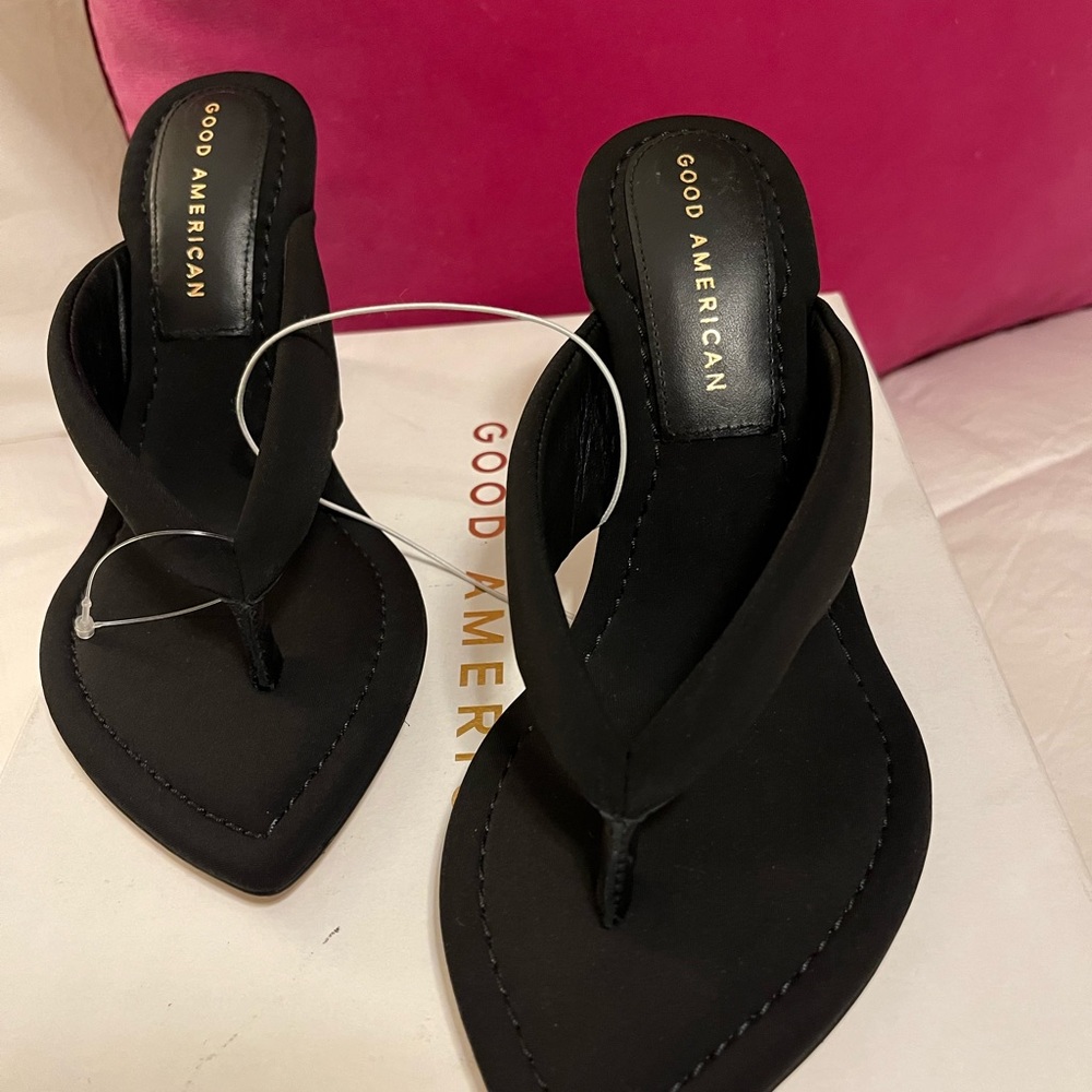 NWT Good American Black Neoprene Wedge Sandals - Sporty Elegance